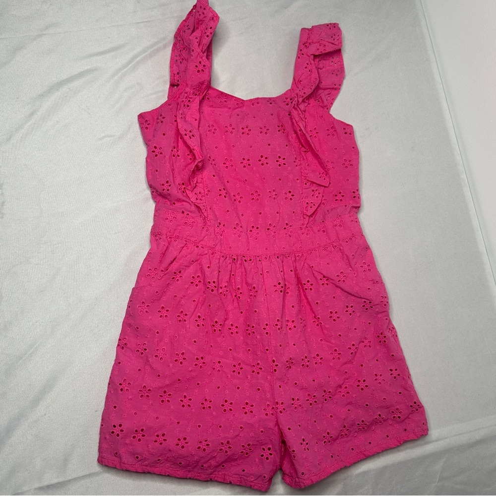 Janie and Jack Bright Pink Eyelet Romper | Girls Size 8